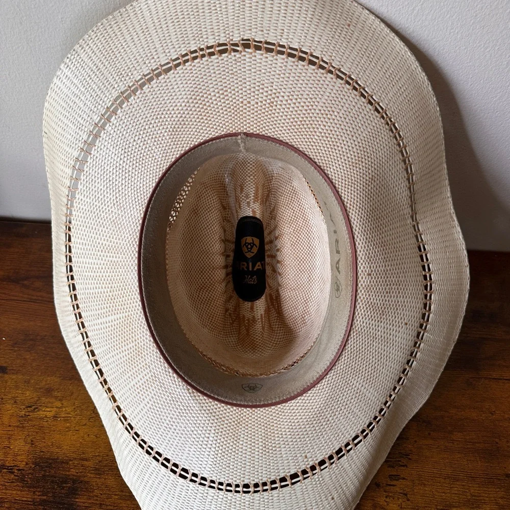 Ariat Bangora Straw Cowboy Hat Vented Cattleman Crease Western Mens 3 Eyelets